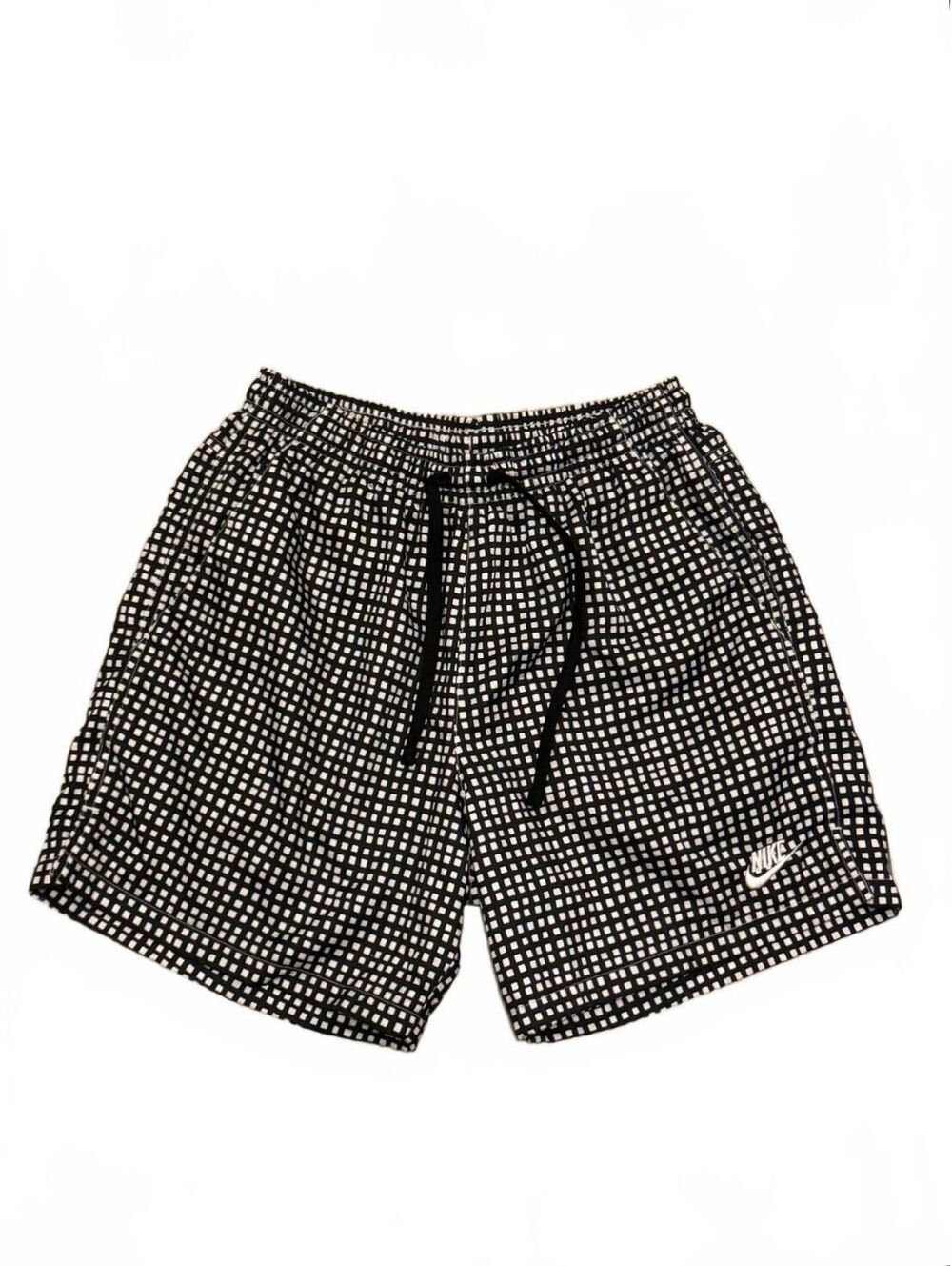 Nike Men's Swim Trunks Shorts Black and White Checkered Lined Drawstring Size M